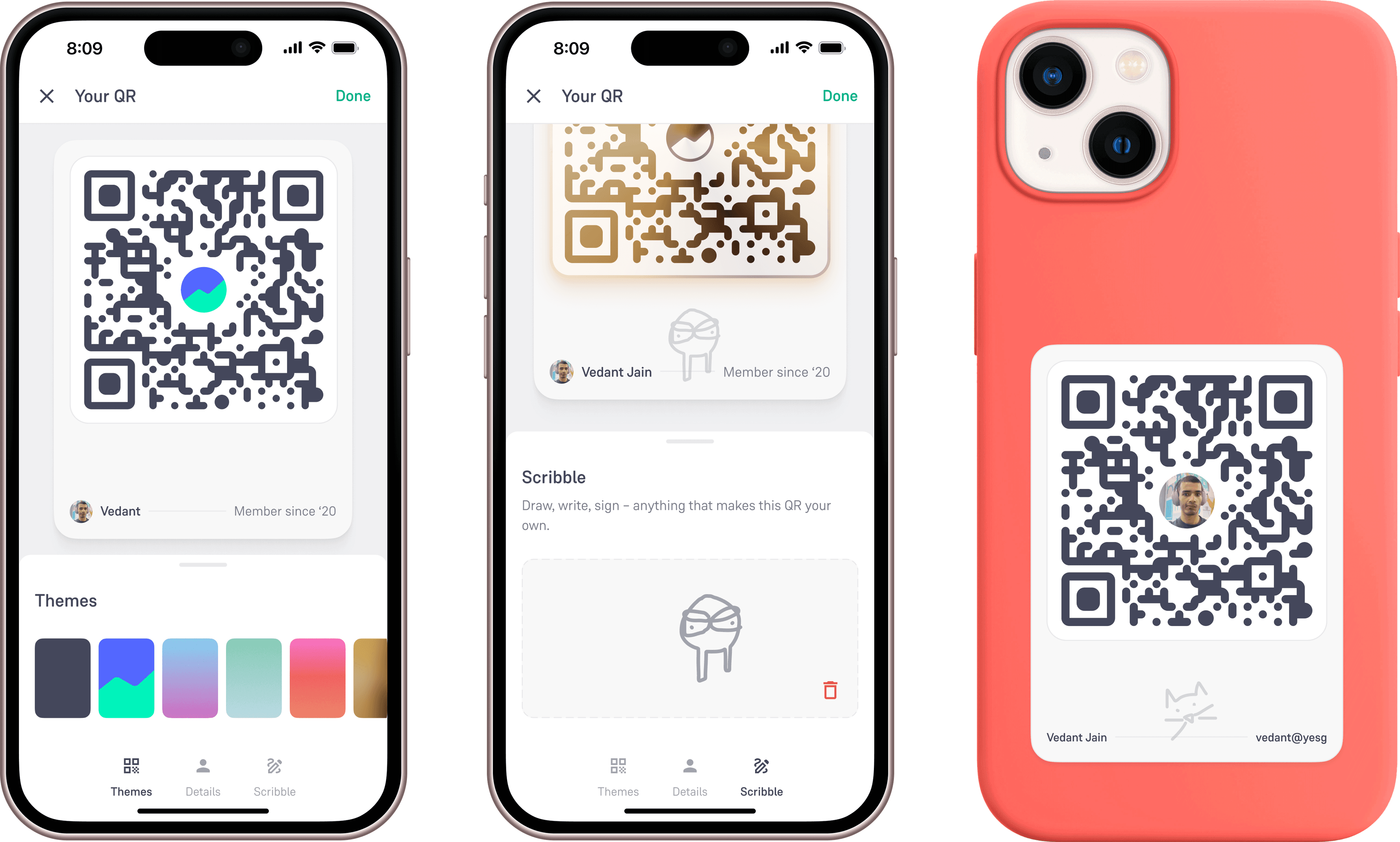 Customising a QR with themes and scribbes. Also, an example of sticking it on the back of your iPhone.